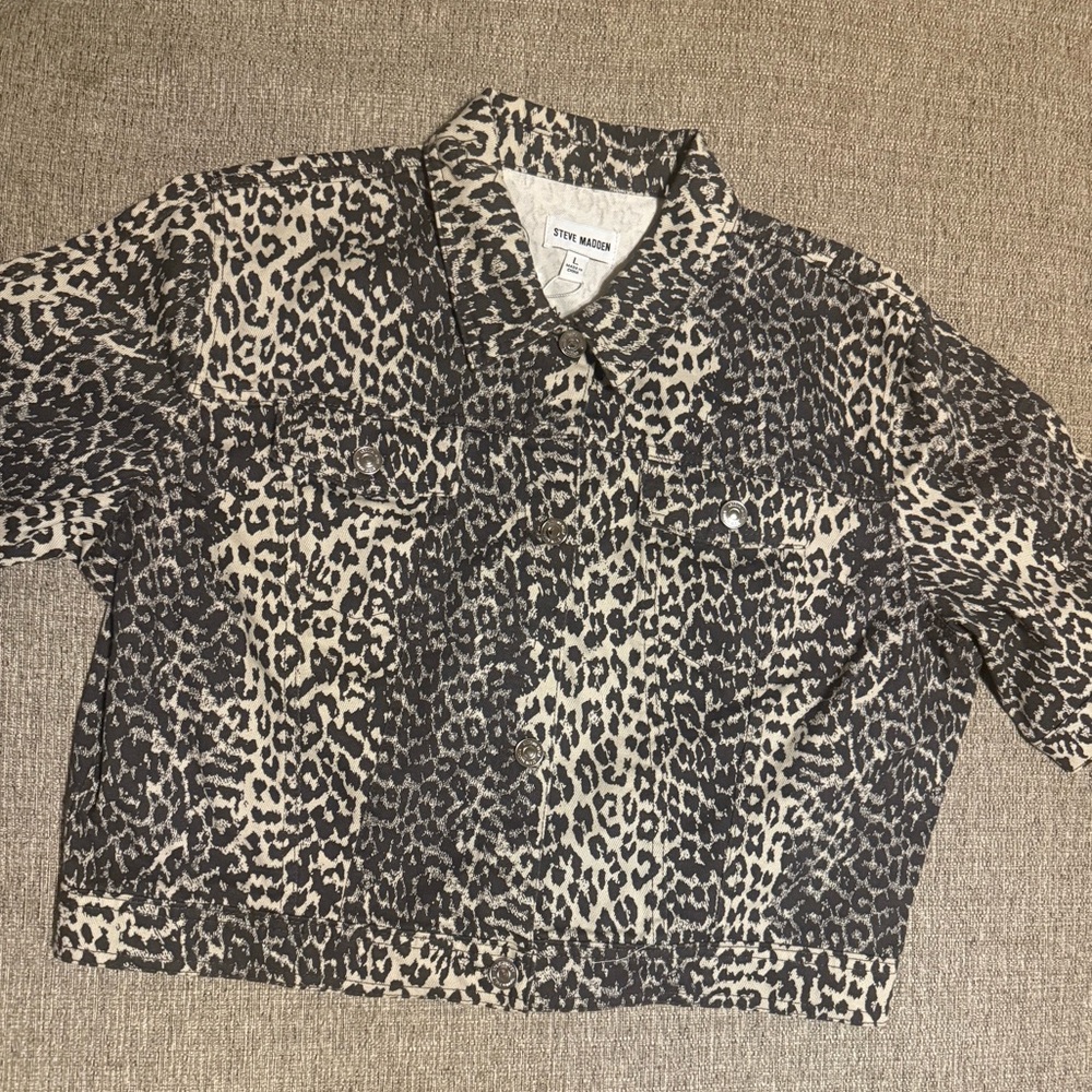 Steve Madden Leopard Print Denim Jacket- NEW